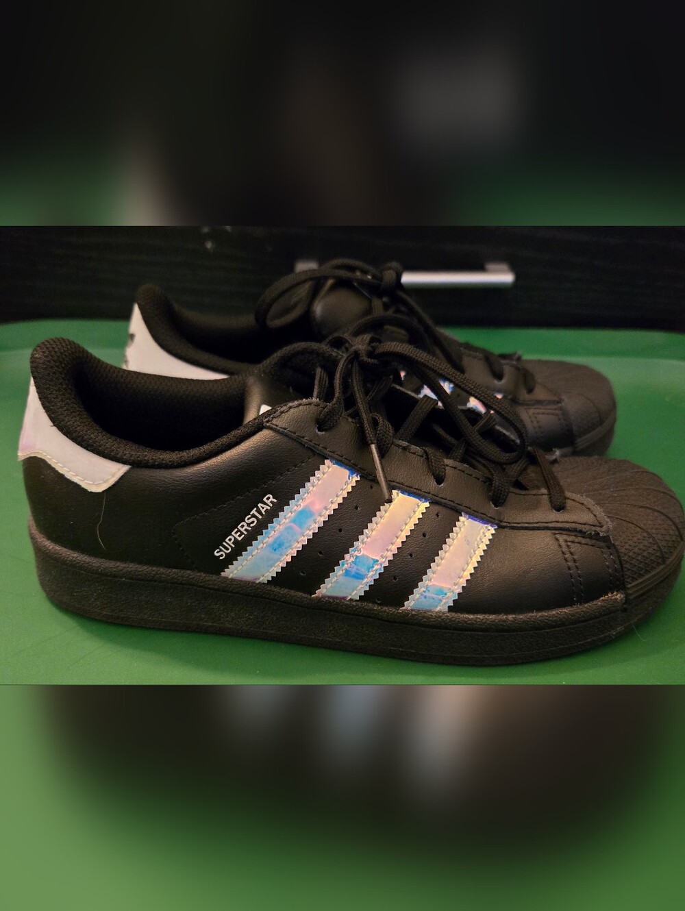 Adidas Kids' Superstar Black Iridescent Stripe Sneakers - Size Youth 3